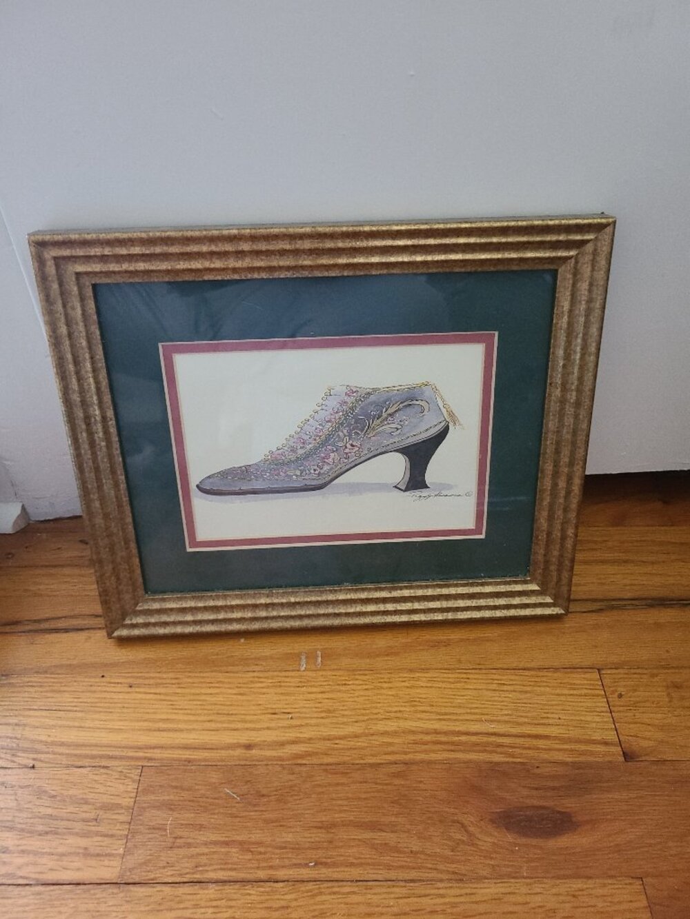 Peggy Abrams Watercolor Victorian Shoe Print Framed Victoria’s Boudoir 11” X 9”